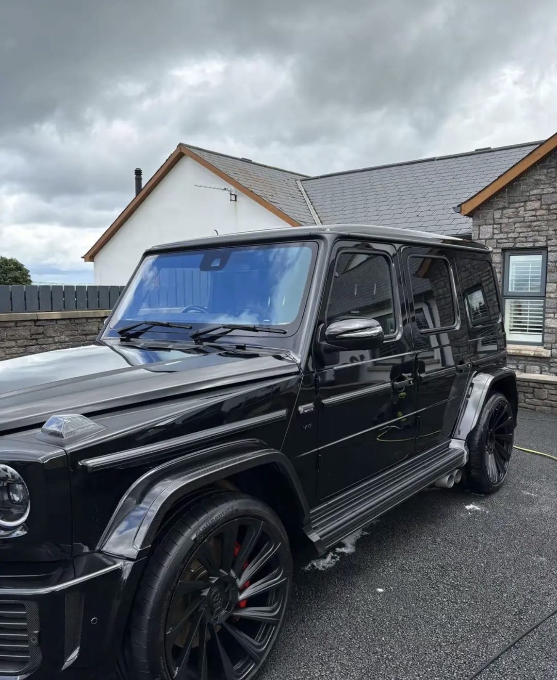 Gloss black Mercedes G-Class after a full detail